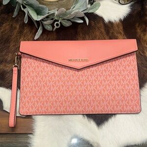 Michael Kors Coral Monogram Wristlet Clutch